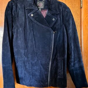 Isaac Mizrahi LIVE blue suede moto jacket size 16